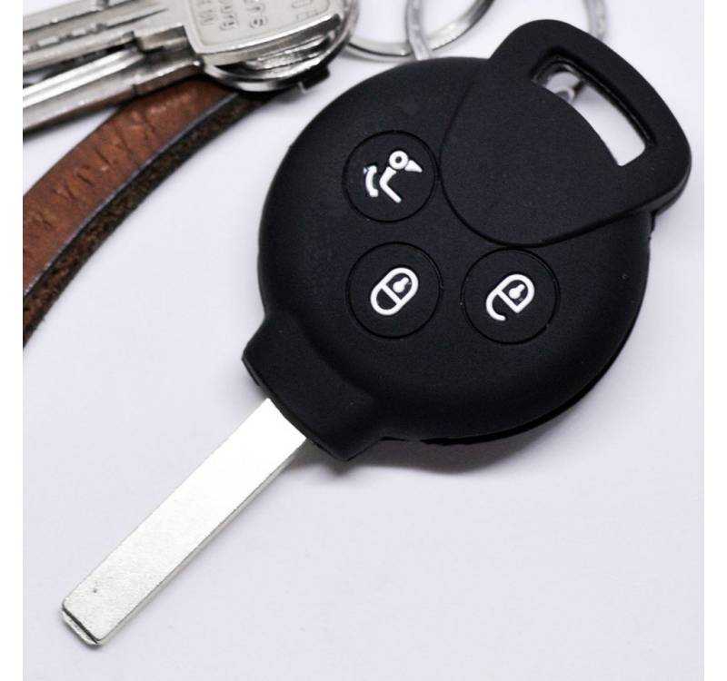 mt-key Schlüsseltasche Autoschlüssel Softcase Silikon Schutzhülle Schwarz, Smart 451 Fortwo Cabrio Coupe 3 Tasten Funk Fernbedienung von mt-key