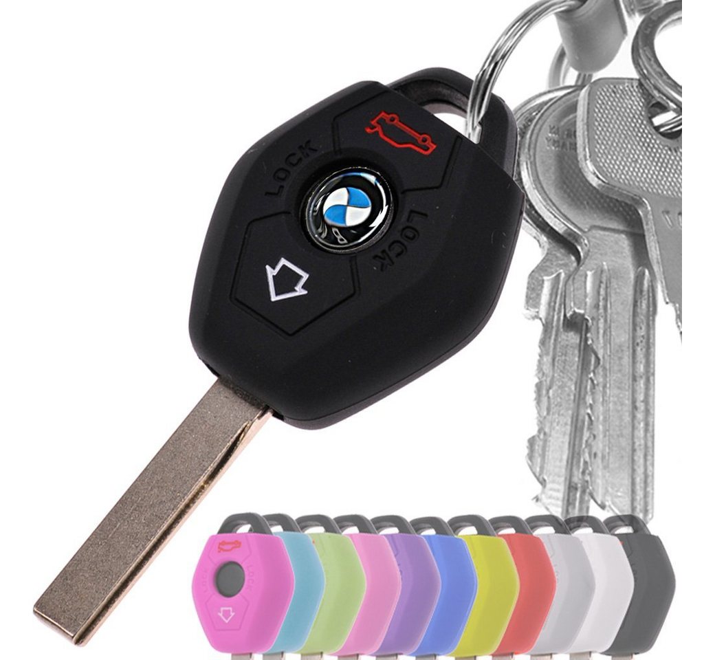 mt-key Schlüsseltasche Autoschlüssel Softcase Silikon Schutzhülle Schwarz, für BMW E46 E83 E52 E85 E86 E39 E61 E60 E53 3 Knopf Funk Fernbedienung von mt-key