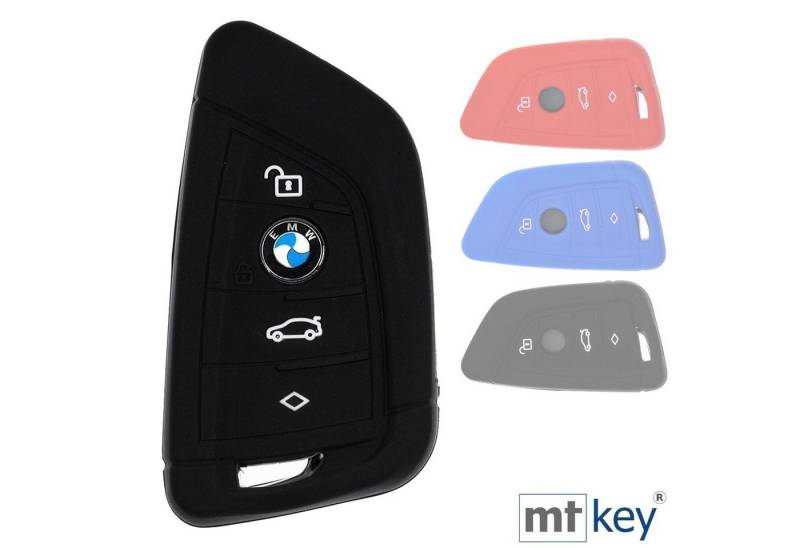 mt-key Schlüsseltasche Autoschlüssel Softcase Silikon Schutzhülle Schwarz, für BMW X5 F15 X6 F16 2er F45 F46 X1 F48 3 Tasten KEYLESS SMARTKEY von mt-key