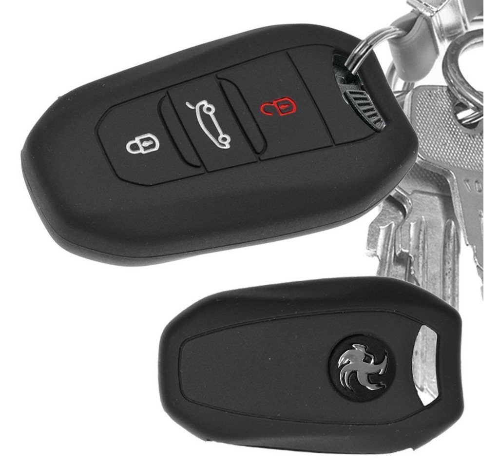 mt-key Schlüsseltasche Autoschlüssel Softcase Silikon Schutzhülle Schwarz, für Citroen C4 DS4 DS6 DS5 DS7 Peugeot 208 508 2008 4008 KEYLESS von mt-key