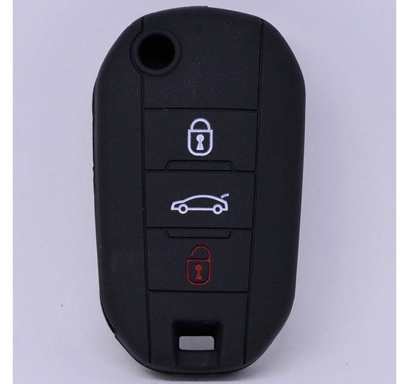 mt-key Schlüsseltasche Autoschlüssel Softcase Silikon Schutzhülle Schwarz, für Citroen C4 Picasso Jumpy Flip Peugeot 3 Tasten Klappschlüssel von mt-key