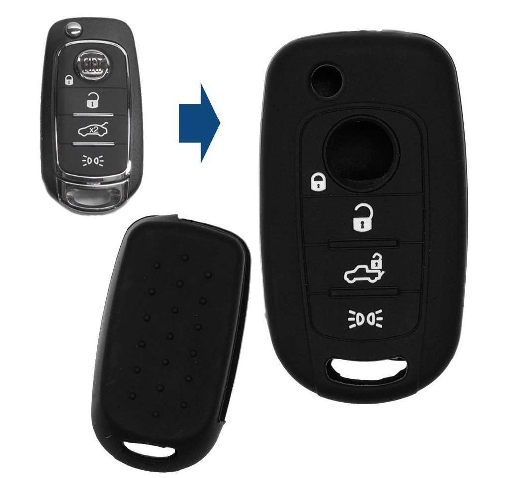 mt-key Schlüsseltasche Autoschlüssel Softcase Silikon Schutzhülle Schwarz, für FIAT 500x Toro 4 Tasten Klappschlüssel von mt-key