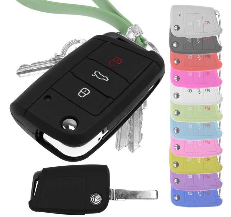 mt-key Schlüsseltasche Autoschlüssel Softcase Silikon Schutzhülle Schwarz, für Golf 7 Polo 6C Seat Ateca Arona Leon Skoda Octavia Superb Kodiaq von mt-key