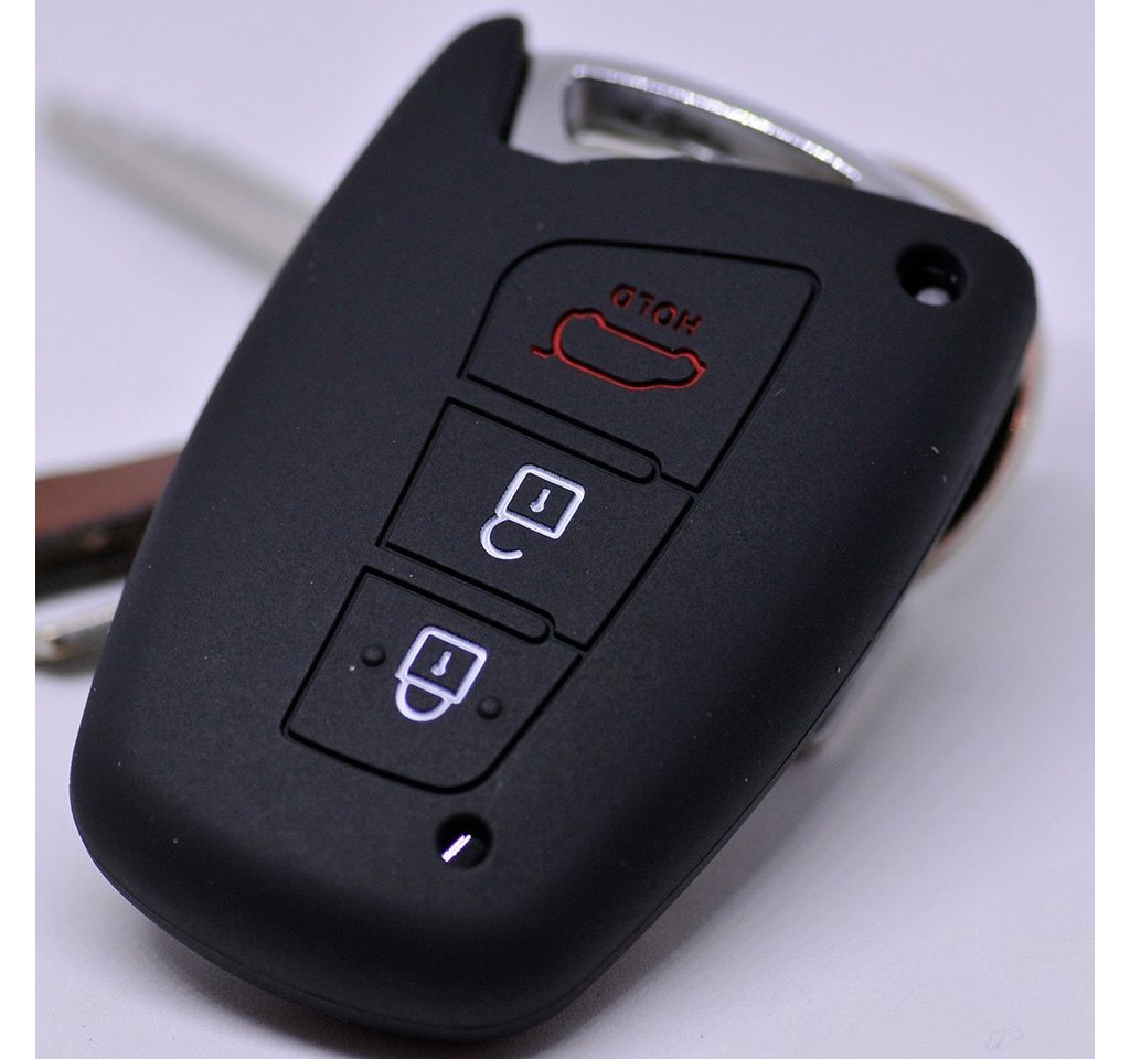 mt-key Schlüsseltasche Autoschlüssel Softcase Silikon Schutzhülle Schwarz, für Hyundai Genesis Equus ix45 Grandeur Santa Fe Azera 3 Knopf KEYLESS von mt-key