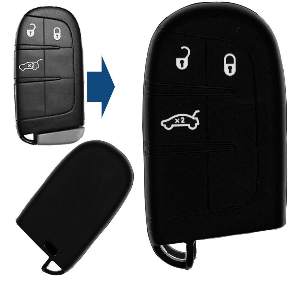 mt-key Schlüsseltasche Autoschlüssel Softcase Silikon Schutzhülle Schwarz, für Jeep Chrysler Dodge 3 Tasten Smartkey von mt-key