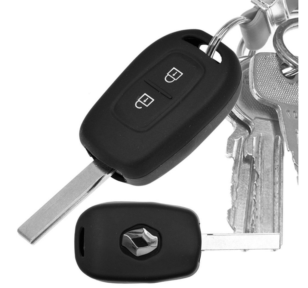 mt-key Schlüsseltasche Autoschlüssel Softcase Silikon Schutzhülle Schwarz, für Renault Kangoo Twingo Wind Modus Clio Fluence 2 Tasten von mt-key