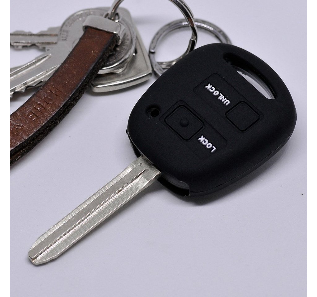 mt-key Schlüsseltasche Autoschlüssel Softcase Silikon Schutzhülle Schwarz, für Toyota Yaris RAV 4 Aygo Corolla Avensis 2 Knopf Funk Fernbedienung von mt-key