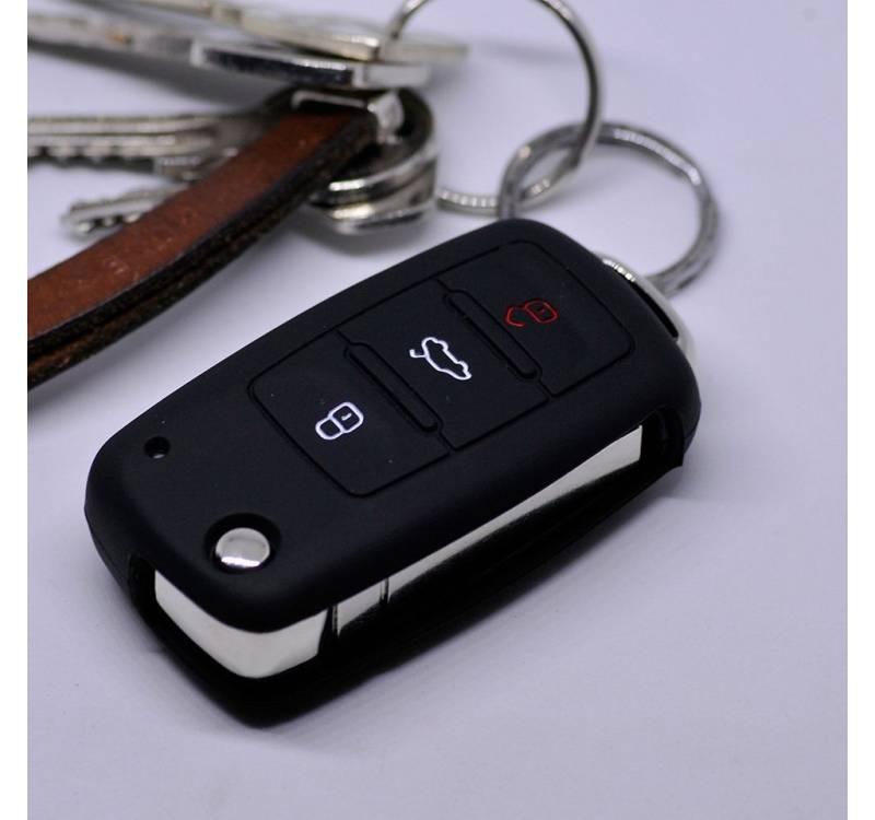 mt-key Schlüsseltasche Autoschlüssel Softcase Silikon Schutzhülle Schwarz, für VW Seat Skoda ab 11/2009 3 Tasten Klappschlüssel von mt-key