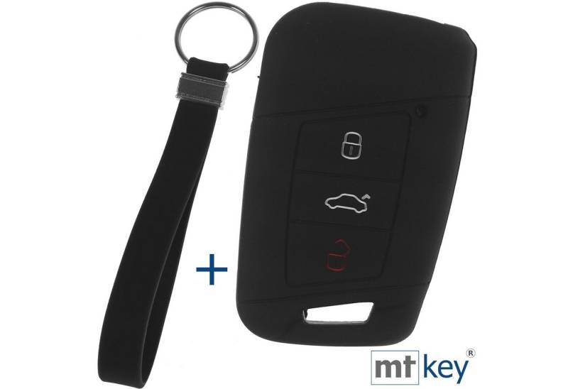 mt-key Schlüsseltasche Autoschlüssel Softcase Silikon Schutzhülle Schwarz mit Schlüsselband, für VW Passat B8 Arteon Skoda Kodiaq 3 Tasten KEYLESS SMARTKEY von mt-key