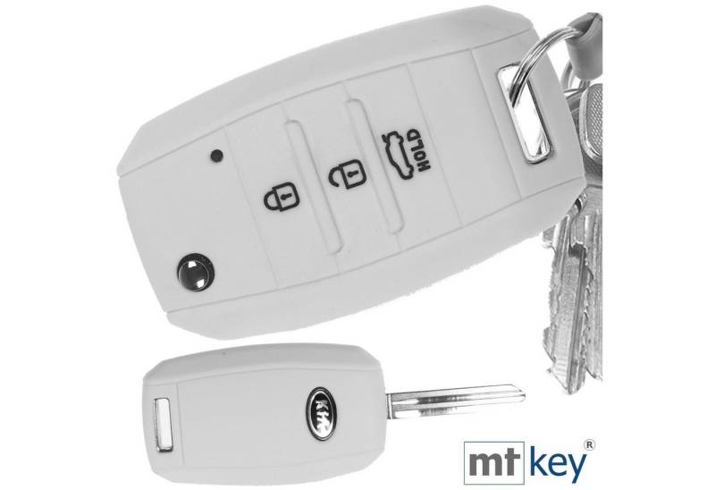 mt-key Schlüsseltasche Autoschlüssel Softcase Silikon Schutzhülle Weiß, KIA Picantio Rio Ceed Soul Sportage Stonicens 3 Tasten Schlüssel von mt-key