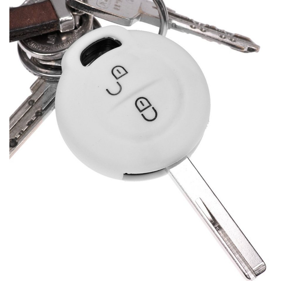 mt-key Schlüsseltasche Autoschlüssel Softcase Silikon Schutzhülle Weiß, Mitsubishi Colt VI Smart Forfour 454 2 Tasten Funk Fernbedienung von mt-key