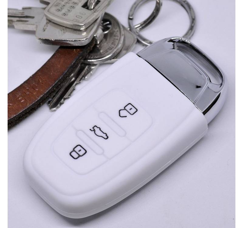 mt-key Schlüsseltasche Autoschlüssel Softcase Silikon Schutzhülle Weiß, für Audi A5 S5 A4 S4 Q3 Q5 A6 S6 R8 TT 3 Tasten KEYLESS SMARTKEY von mt-key