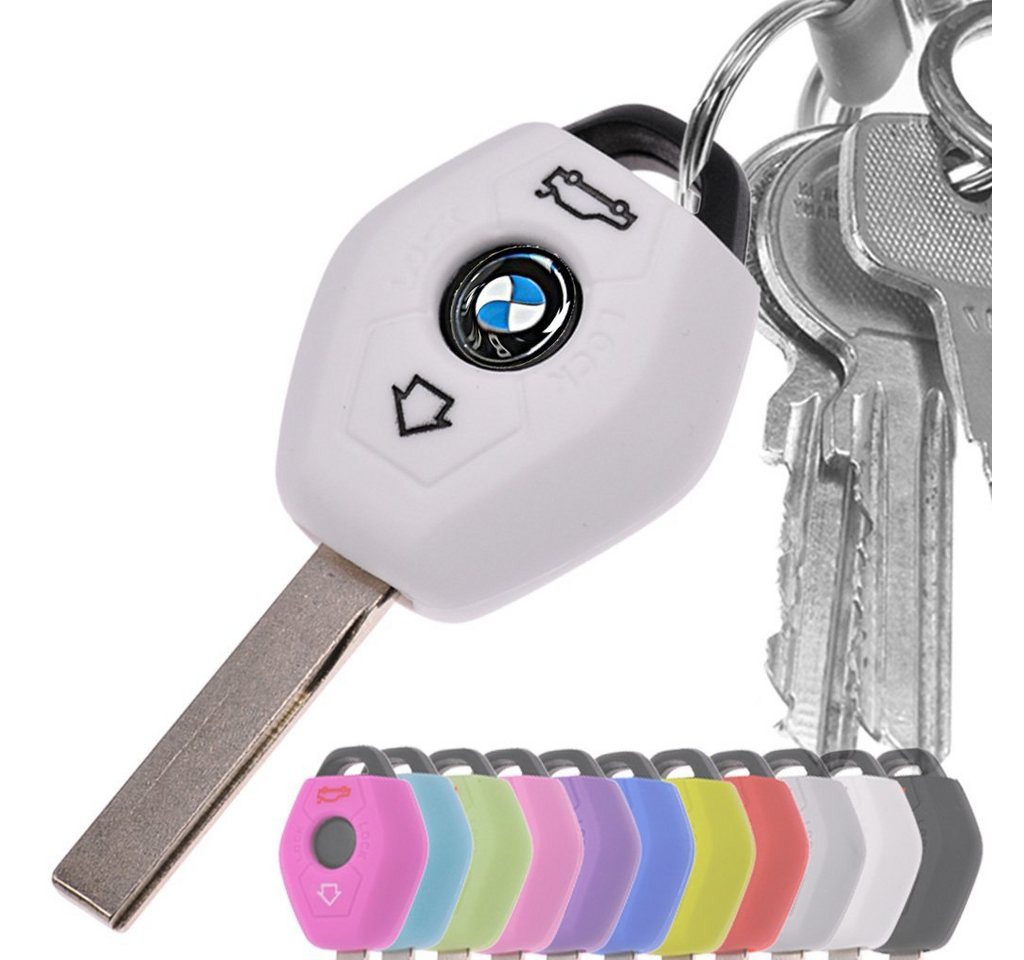 mt-key Schlüsseltasche Autoschlüssel Softcase Silikon Schutzhülle Weiß, für BMW E46 E83 E52 E85 E86 E39 E61 E60 E53 3 Knopf Funk Fernbedienung von mt-key