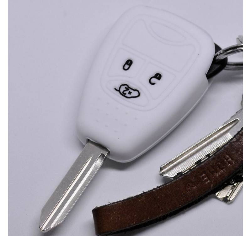 mt-key Schlüsseltasche Autoschlüssel Softcase Silikon Schutzhülle Weiß, für Chrysler 300C Voyager Dodge RAM Jeep Commander Grand Cherokee von mt-key