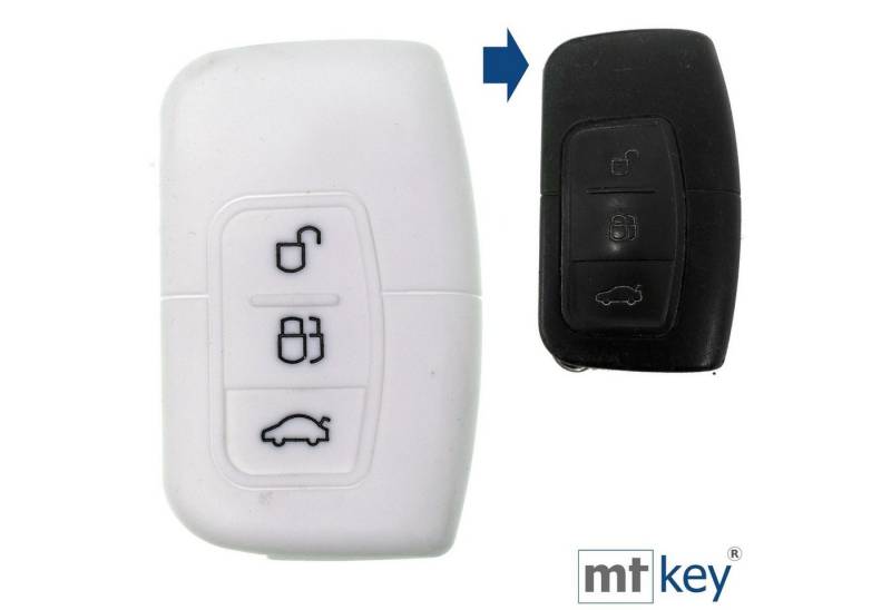 mt-key Schlüsseltasche Autoschlüssel Softcase Silikon Schutzhülle Weiß, für Ford C-Max Focus Kuga Mondeo 3 Tasten KEYLESS SMARTKEY von mt-key