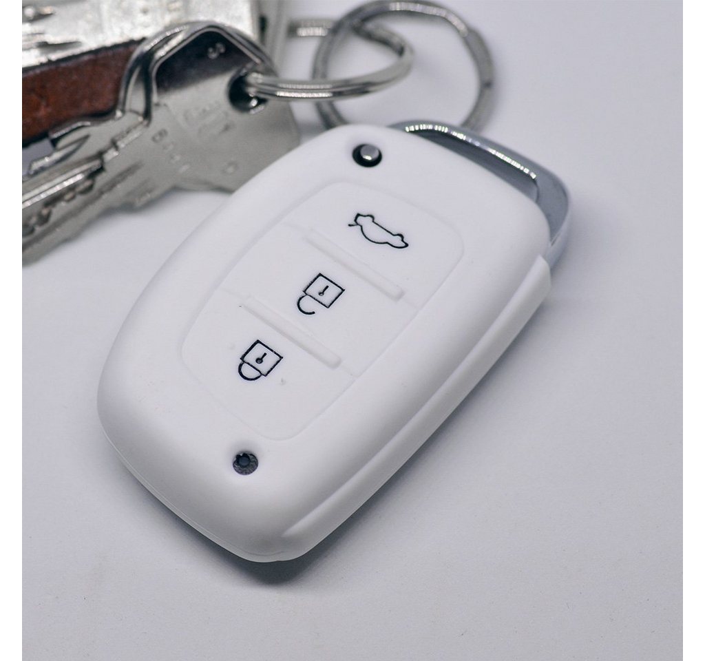 mt-key Schlüsseltasche Autoschlüssel Softcase Silikon Schutzhülle Weiß, für Hyundai i10 i20 i40 ix25 ix35 Tucson Accent Ioniq Sonata Santa Fe von mt-key