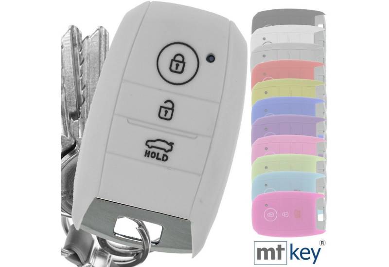 mt-key Schlüsseltasche Autoschlüssel Softcase Silikon Schutzhülle Weiß, für KIA Picantio Rio Ceed Soul Sportage Stonic 3 Tasten KEYLESS von mt-key