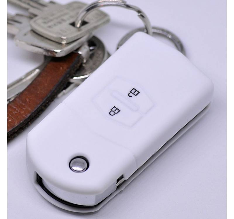 mt-key Schlüsseltasche Autoschlüssel Softcase Silikon Schutzhülle Weiß, für Mazda CX-7 CX-5 2 4 5 6 RX-8 2 Tasten Klappschlüssel von mt-key