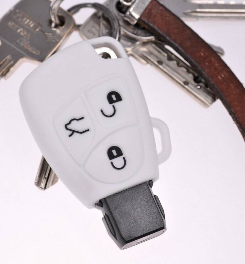 mt-key Schlüsseltasche Autoschlüssel Softcase Silikon Schutzhülle Weiß, für Mercedes Benz W169 A B C CL CLK E M R S SL SLK Klasse 3 Tasten von mt-key
