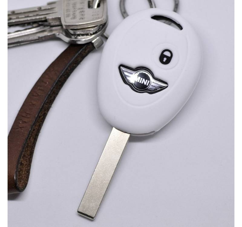 mt-key Schlüsseltasche Autoschlüssel Softcase Silikon Schutzhülle Weiß, für Mini Cooper Cabrio Coupe Clubman 2 Tasten Funk Fernbedienung von mt-key