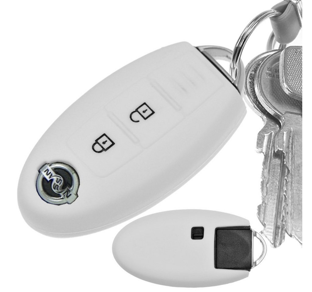 mt-key Schlüsseltasche Autoschlüssel Softcase Silikon Schutzhülle Weiß, für Nissan Juke Micra Note Qashqai Pulsar X-Trail Leaf 3 Knopf KEYLESS von mt-key