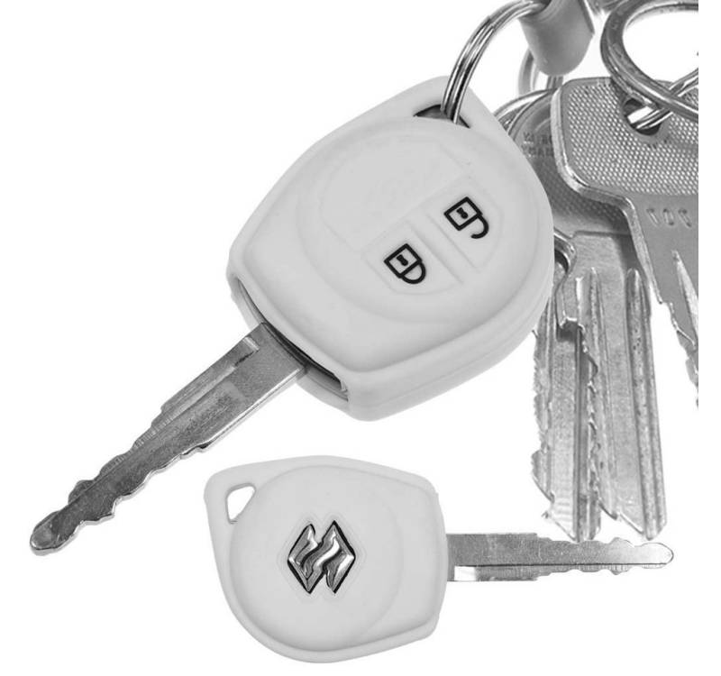 mt-key Schlüsseltasche Autoschlüssel Softcase Silikon Schutzhülle Weiß, für Suzuki Swift SX4 Vitara JIMNY 2 Tasten Funk Fernbedienung von mt-key