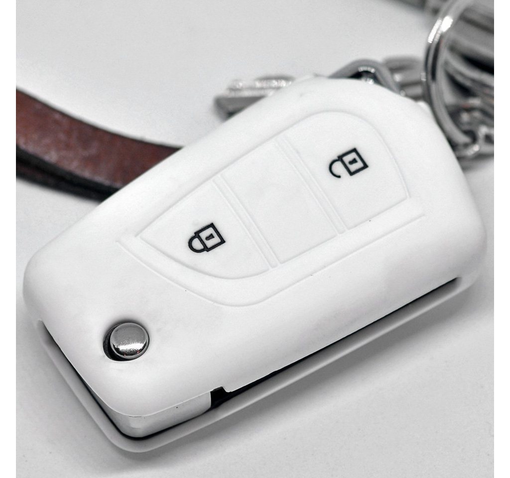 mt-key Schlüsseltasche Autoschlüssel Softcase Silikon Schutzhülle Weiß, für Toyota Aygo Citroen C1 Peugeot 108 2 Tasten Klappschlüssel von mt-key