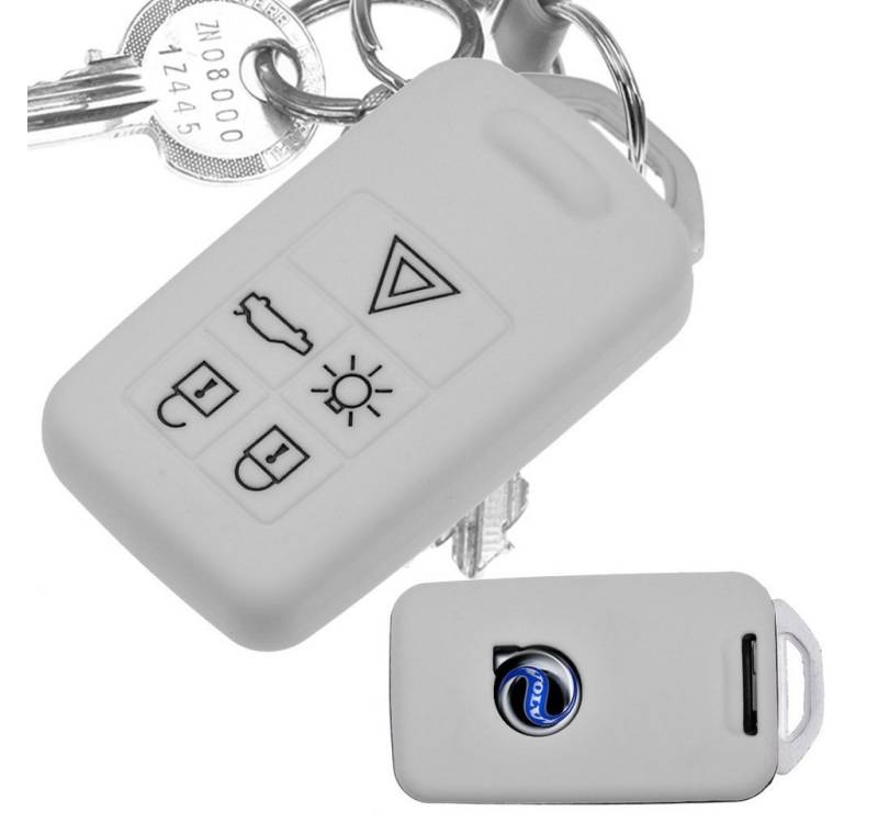 mt-key Schlüsseltasche Autoschlüssel Softcase Silikon Schutzhülle Weiß, für Volvo V40 S80 V870 XC70 XC60 S60 V60 5 Tasten KEYLESS SMARTKEY von mt-key