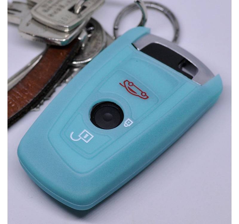 mt-key Schlüsseltasche Autoschlüssel Softcase Silikon Schutzhülle fluoreszierend Blau, BMW F20 F13 F30 F31 F32 F33 F22 1er 2er 3er 4er F10 F25 F07 F11 von mt-key