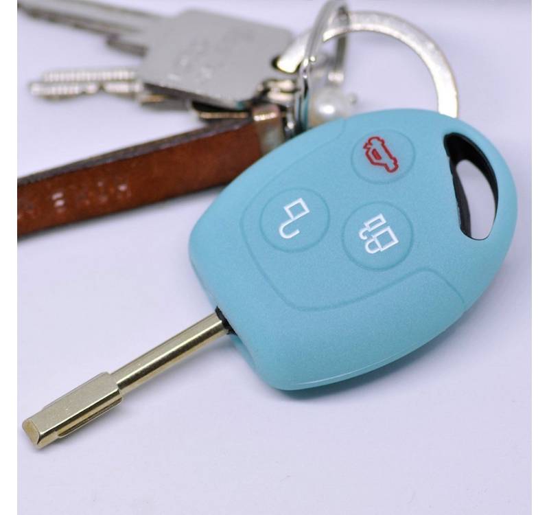 mt-key Schlüsseltasche Autoschlüssel Softcase Silikon Schutzhülle fluoreszierend Blau, für Ford Transit Mondeo Focus II Fiesta VI Fusion Galaxy S-MAX 3 Knopf von mt-key