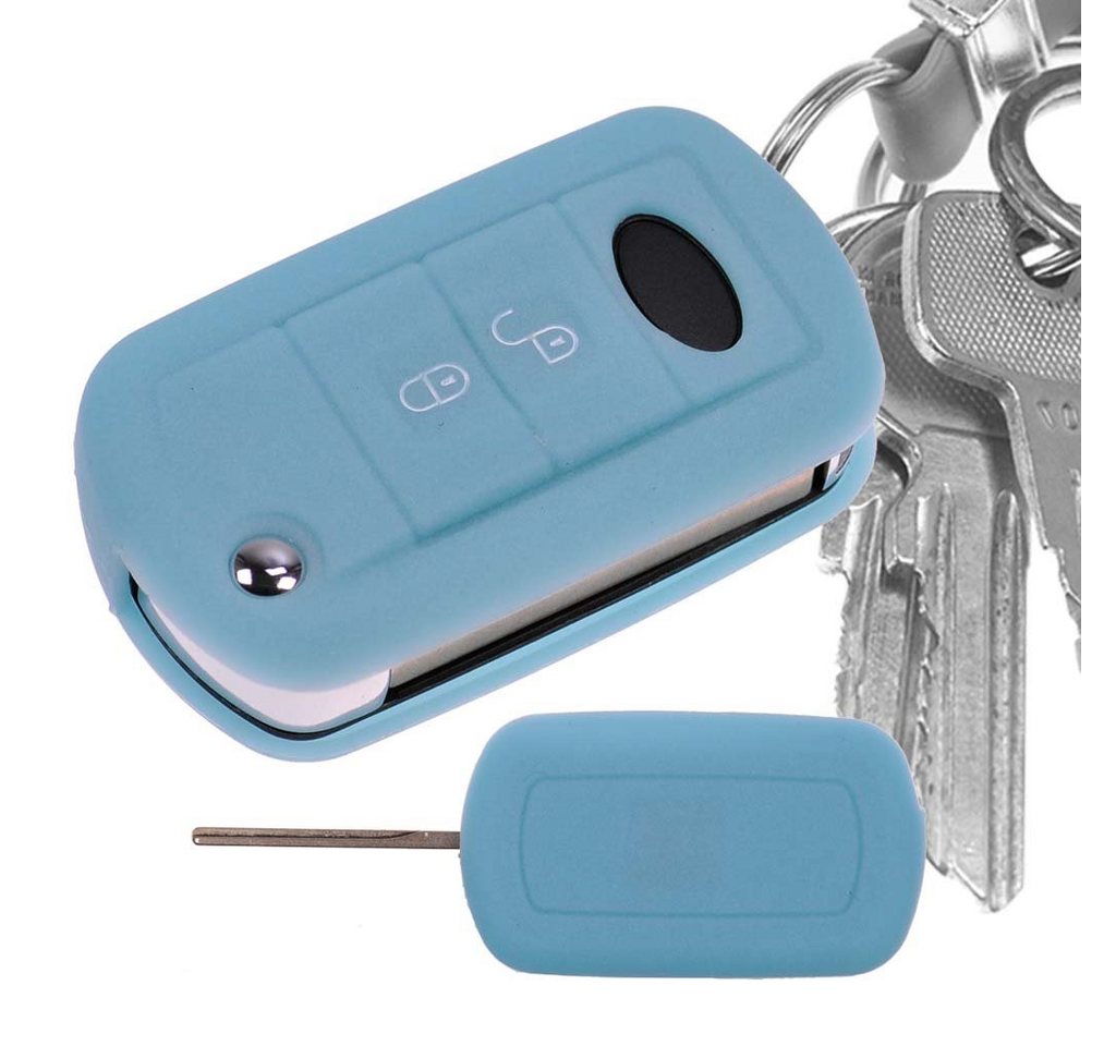 mt-key Schlüsseltasche Autoschlüssel Softcase Silikon Schutzhülle fluoreszierend Blau, für Land Rover Range Rover Sport LS Dicsovery III 2 Tasten Schlüssel von mt-key