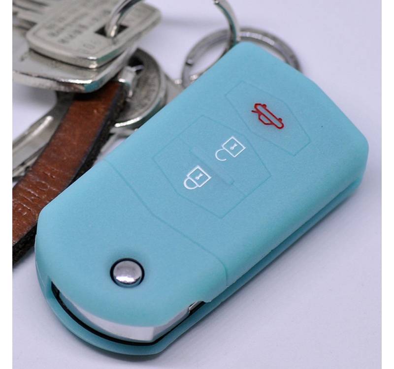 mt-key Schlüsseltasche Autoschlüssel Softcase Silikon Schutzhülle fluoreszierend Blau, für Mazda CX-5 2 3 4 5 6 RX-8 3 Tasten Klappschlüssel von mt-key
