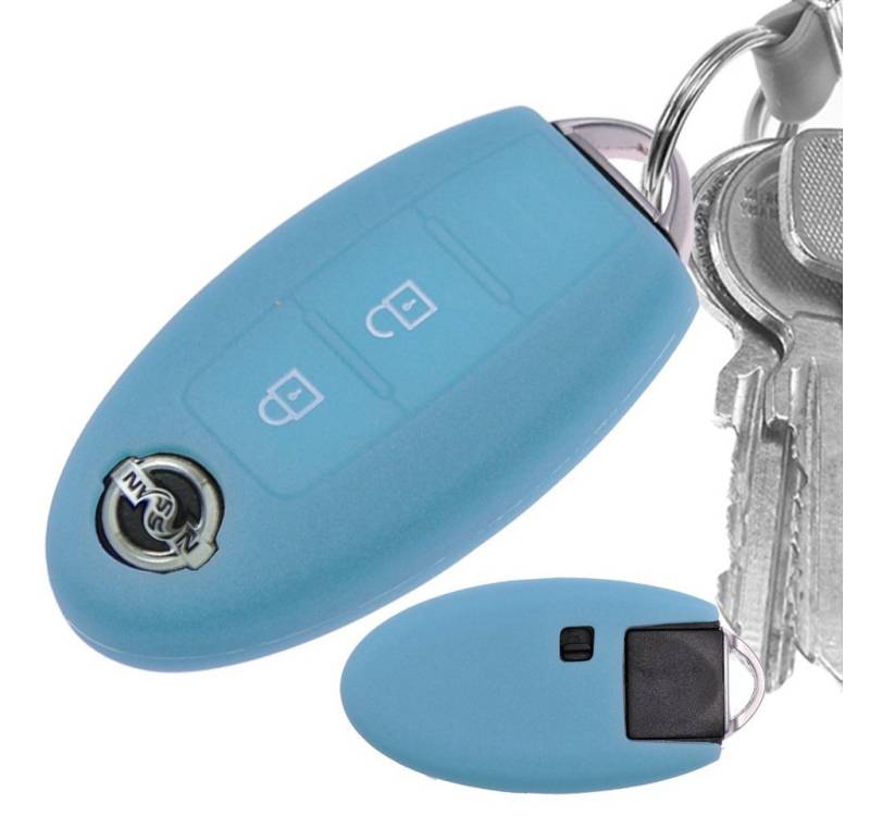 mt-key Schlüsseltasche Autoschlüssel Softcase Silikon Schutzhülle fluoreszierend Blau, für Nissan Juke Micra Note Qashqai Pulsar X-Trail Leaf 3 Knopf KEYLESS von mt-key