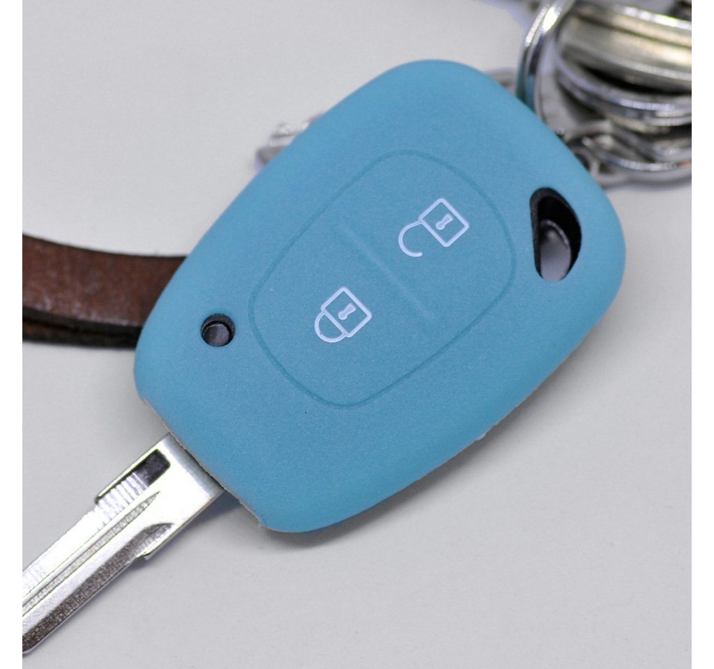 mt-key Schlüsseltasche Autoschlüssel Softcase Silikon Schutzhülle fluoreszierend Blau, für Renault Kangoo Trafic Master OPEL Movano Vivaro Nissan Interstar von mt-key