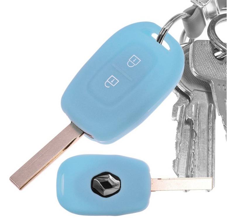 mt-key Schlüsseltasche Autoschlüssel Softcase Silikon Schutzhülle fluoreszierend Blau, für Renault Kangoo Twingo Wind Modus Clio Fluence 2 Tasten von mt-key
