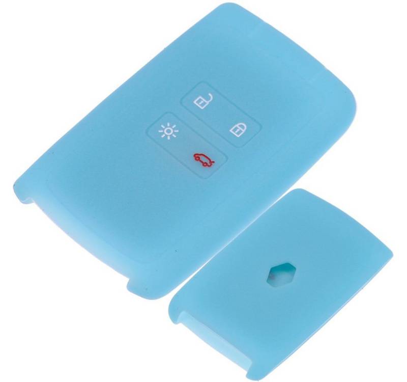 mt-key Schlüsseltasche Autoschlüssel Softcase Silikon Schutzhülle fluoreszierend Blau, für Renault Megane Kadjar Clio Captur 4 Tasten KEYLESS SMARTKEY von mt-key