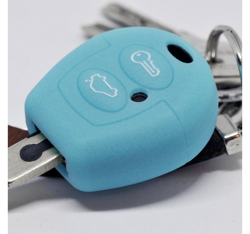 mt-key Schlüsseltasche Autoschlüssel Softcase Silikon Schutzhülle glowblue, für VW T4 Golf Fox Sharan SEAT SEAT Skoda Polo Ibiza Fabia Octavia von mt-key