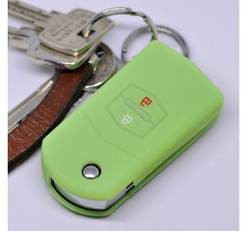 mt-key Schlüsseltasche Autoschlüssel Softcase Silikon Schutzhülle fluoreszierend Grün, Mazda CX-7 CX-5 2 4 5 6 RX-8 2 Tasten Klappschlüssel von mt-key