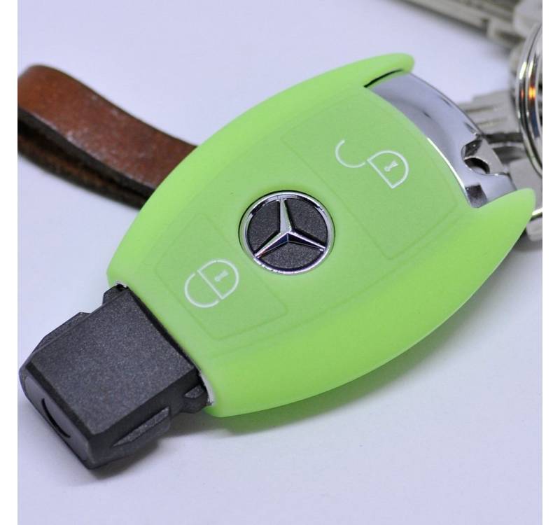 mt-key Schlüsseltasche Autoschlüssel Softcase Silikon Schutzhülle fluoreszierend Grün, Mercedes Benz Sprinter W906 E C-Klasse 2 Tasten Smartkey von mt-key