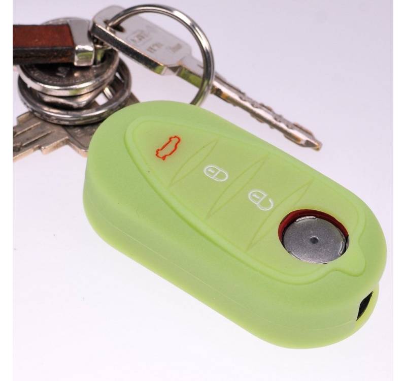 mt-key Schlüsseltasche Autoschlüssel Softcase Silikon Schutzhülle fluoreszierend Grün, für ALFA Romeo Mito Giulietta 940 4C ab 2008 3 Tasten Klappschlüssel von mt-key