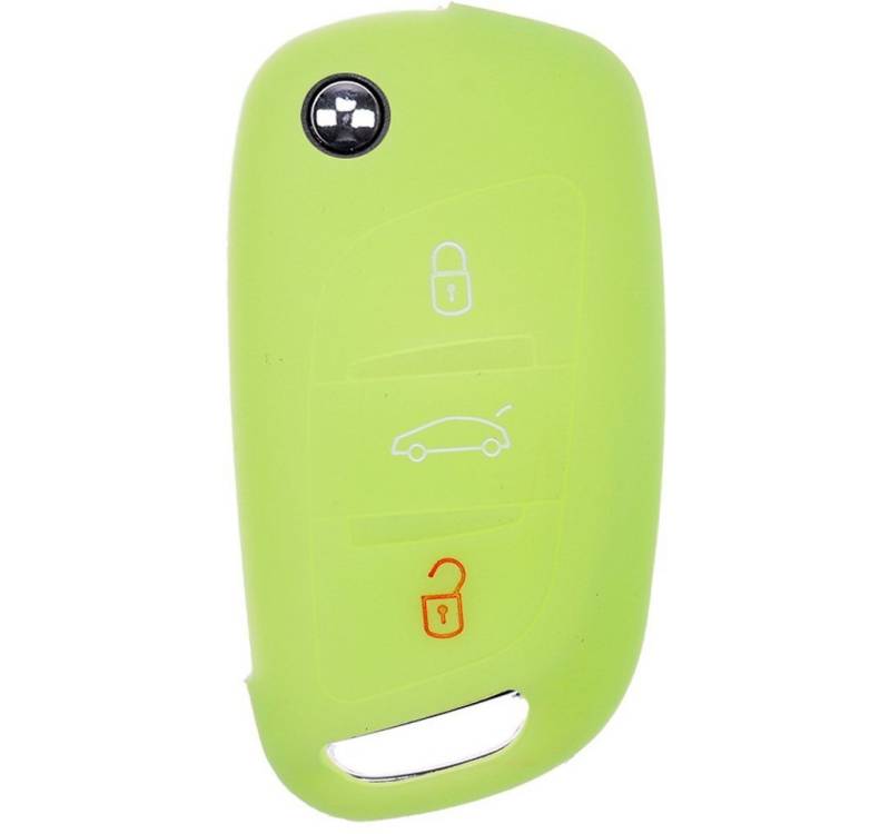mt-key Schlüsseltasche Autoschlüssel Softcase Silikon Schutzhülle fluoreszierend Grün, für Citroen Berlingo C4 DS3 DS4 DS5 DS6 3 Tasten Klappschlüssel von mt-key