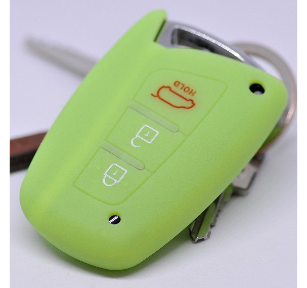 mt-key Schlüsseltasche Autoschlüssel Softcase Silikon Schutzhülle fluoreszierend Grün, für Hyundai Genesis Equus ix45 Grandeur Santa Fe Azera 3 Knopf KEYLESS von mt-key