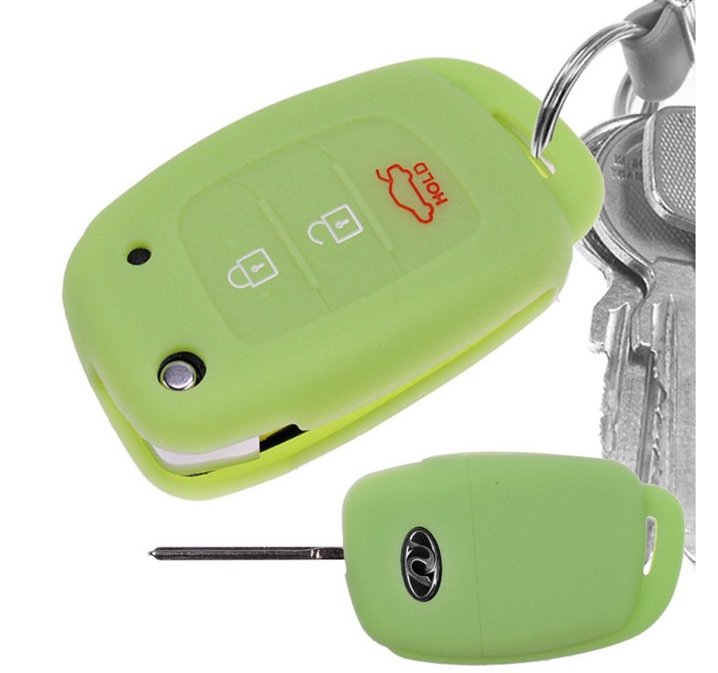 mt-key Schlüsseltasche Autoschlüssel Softcase Silikon Schutzhülle fluoreszierend Grün, für Hyundai i10 i20 Elantra i40 Sonata ix25 ix35 Tucson 3 Tasten von mt-key