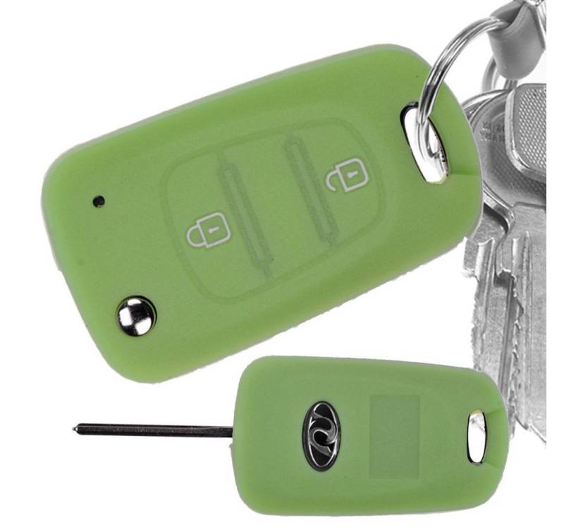 mt-key Schlüsseltasche Autoschlüssel Softcase Silikon Schutzhülle fluoreszierend Grün, für Kia Picanto Rio Sportage Hyundai Elantra Accent 2 Tasten Schlüssel von mt-key