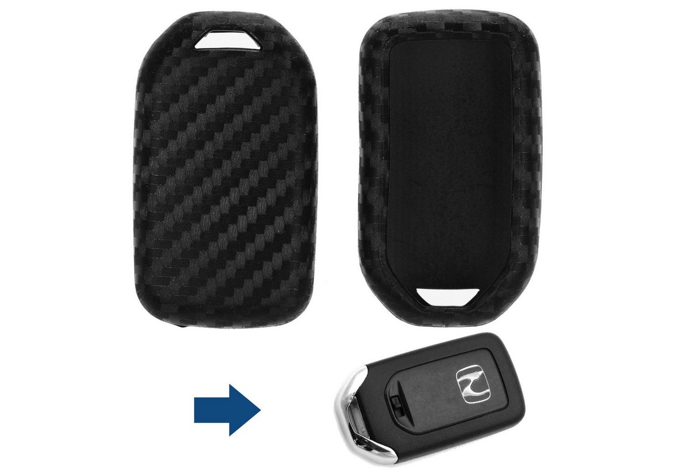 mt-key Schlüsseltasche Autoschlüssel Softcase Silikon Schutzhülle im Carbon Look, für Honda Accord Civic CR-V HR-V Jazz KEYLESS SMARTKEY von mt-key