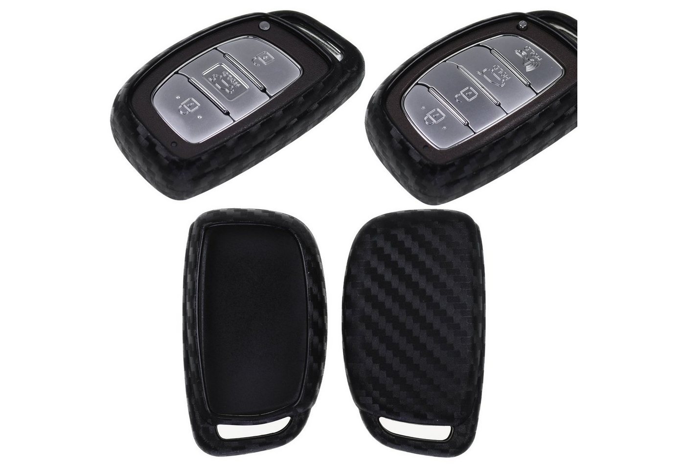 mt-key Schlüsseltasche Autoschlüssel Softcase Silikon Schutzhülle im Carbon Look, für Hyundai Accent i20 Grand i10 Ioniq ix25 Tucson Santa Fe KEYLESS von mt-key