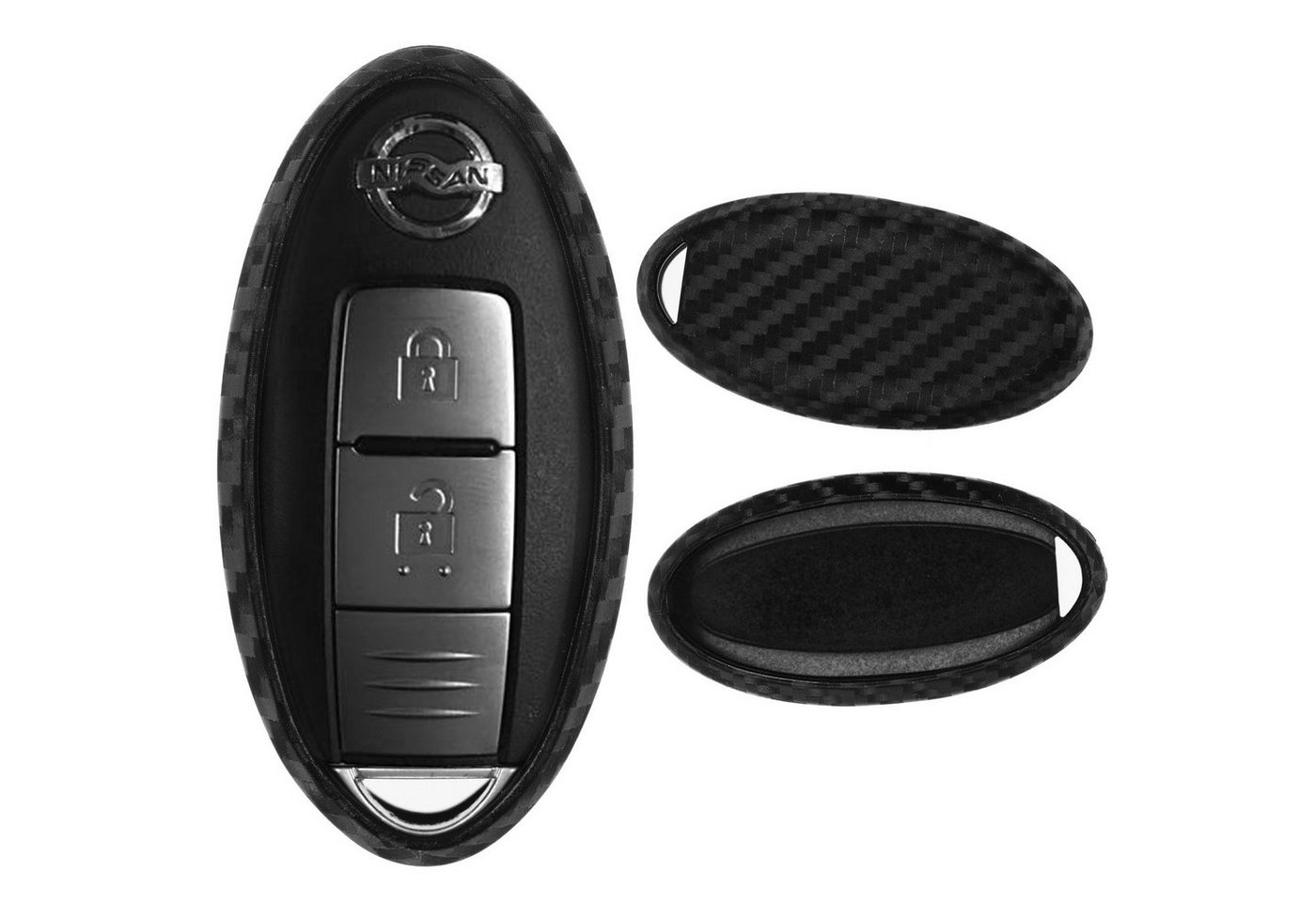 mt-key Schlüsseltasche Autoschlüssel Softcase Silikon Schutzhülle im Carbon Look, für Nissan Juke Micra Note Qashqai Pulsar X-Trail Leaf 3 Knopf KEYLESS von mt-key