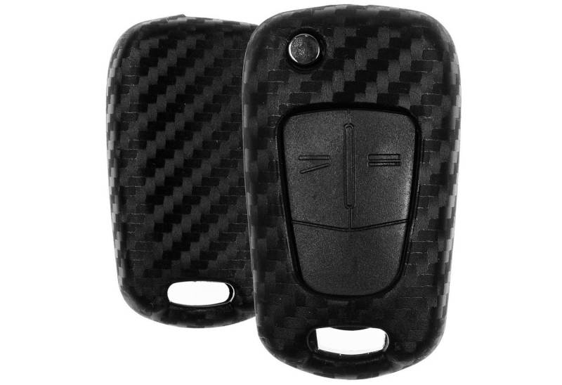 mt-key Schlüsseltasche Autoschlüssel Softcase Silikon Schutzhülle im Carbon Look, für OPEL Astra Vectra Corsa Zafira Signum bis 2008 2 Tasten Schlüssel von mt-key