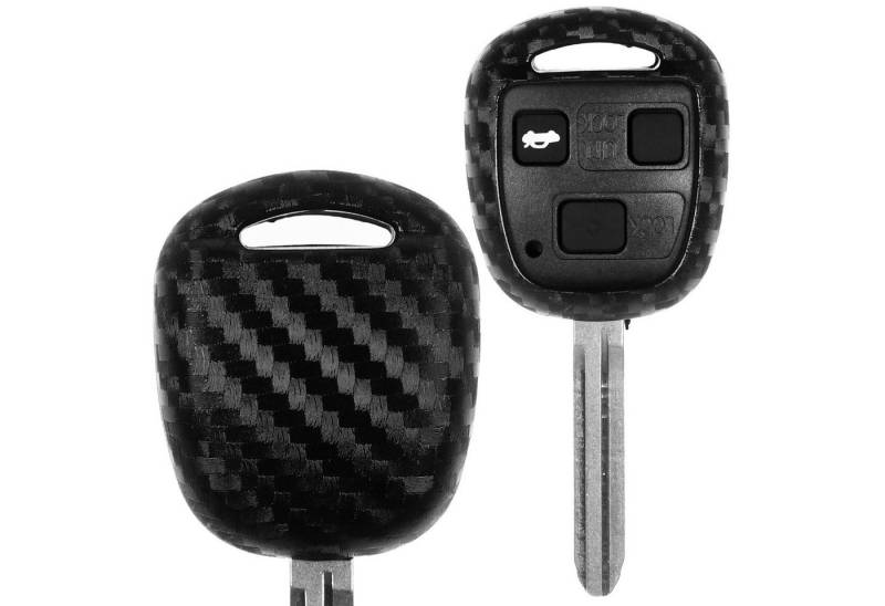 mt-key Schlüsseltasche Autoschlüssel Softcase Silikon Schutzhülle im Carbon Look, für Toyota Yaris RAV 4 Aygo Corolla Avensis 2 Knopf Funk Fernbedienung von mt-key