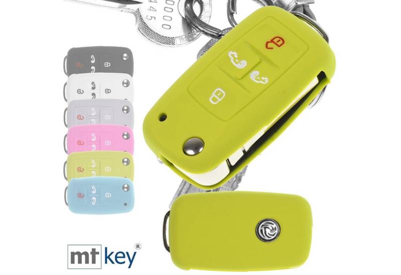 mt-key Schlüsseltasche Autoschlüssel Softcase Silikon Schutzhülle im Wabe Design Apfelgrün, für VW Multivan Sharan T5 T6 Caddy Seat Alhambra 4 Tasten Schlüssel von mt-key